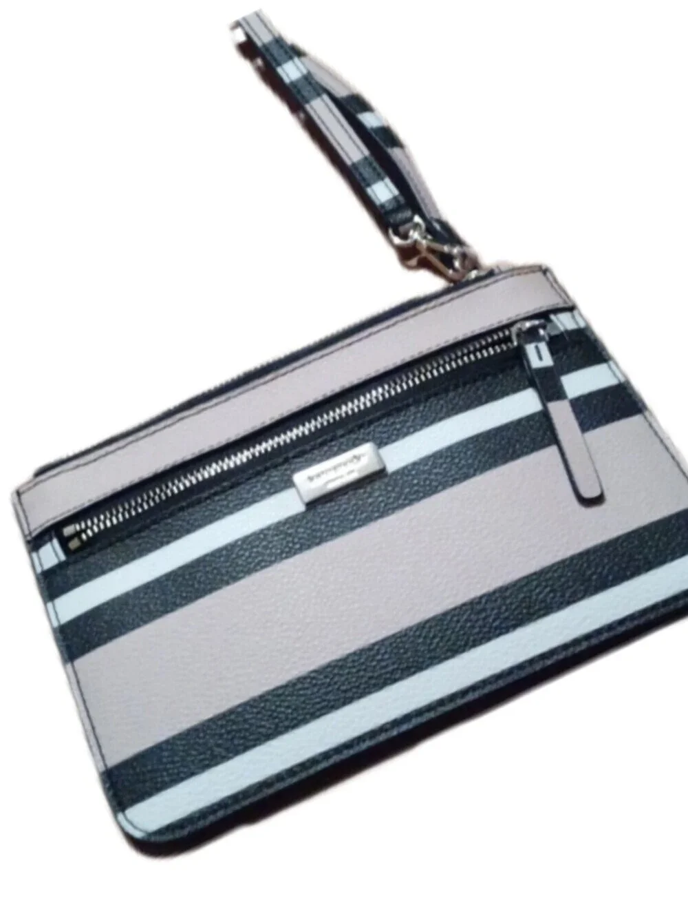 > Kate Spade Striped Black and Tan Wristlet